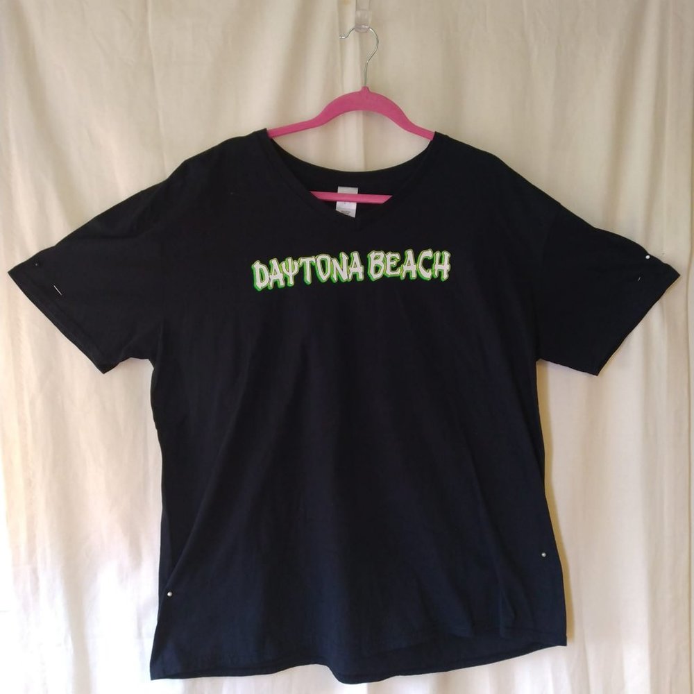Size 2XL Ladies Black/Neon Green Daytona Beach V Neck Top